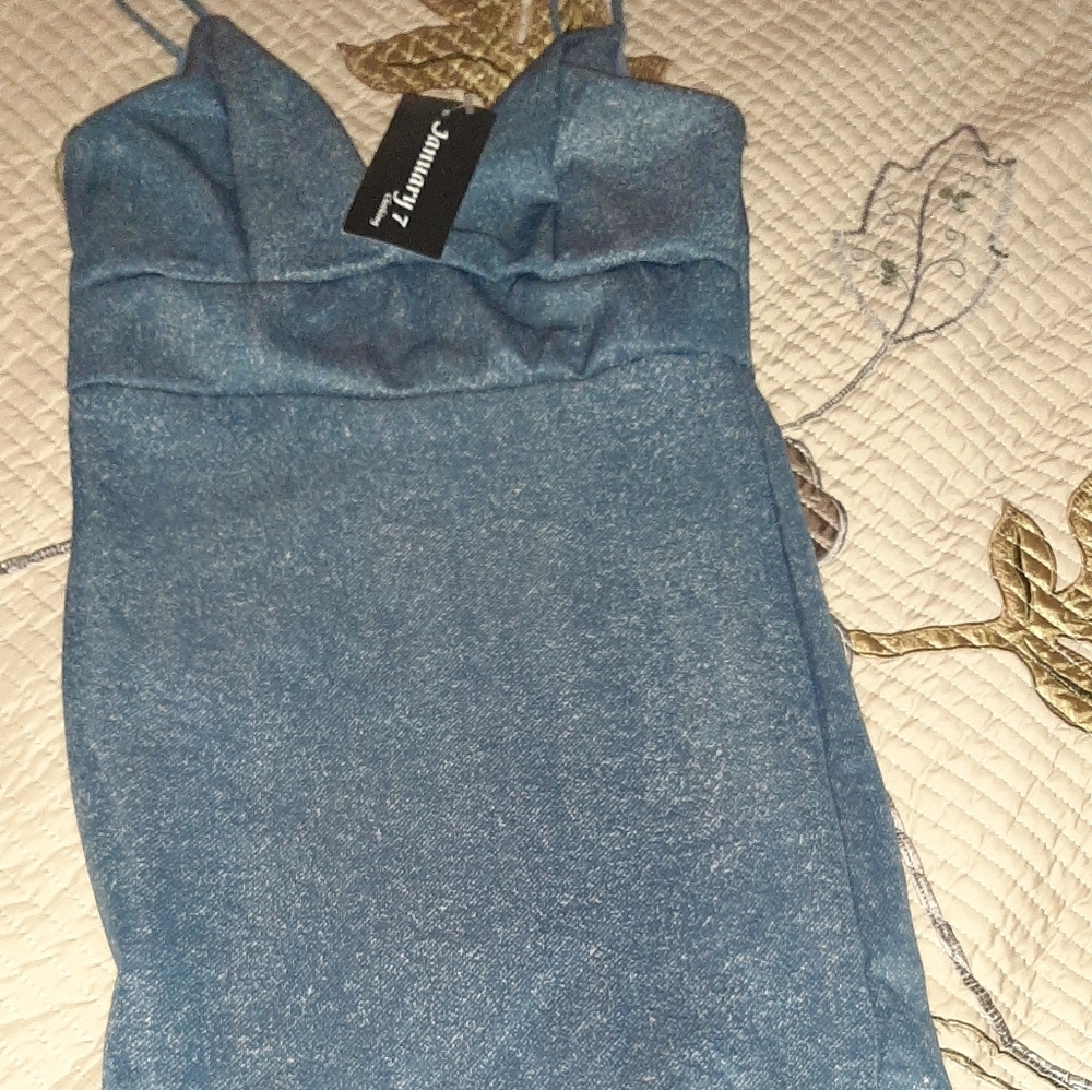 NWT DENIM FLOUNCE DRESS (S)